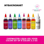 Chefmaster Liqua-Gel Set of 8 Colors 2.3oz - Halal Food Coloring