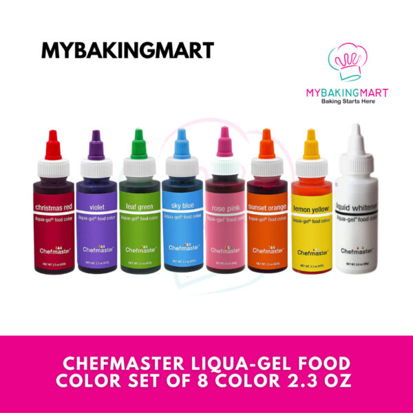 Chefmaster Liqua-Gel Set of 8 Colors 2.3oz - Halal Food Coloring
