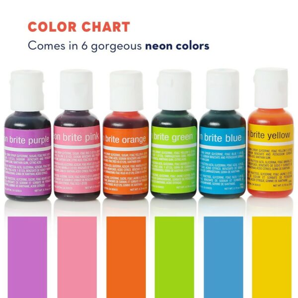 Chefmaster LIQUA-GEL® 6 Color NEON Kit 20ml Food Coloring - Image 3