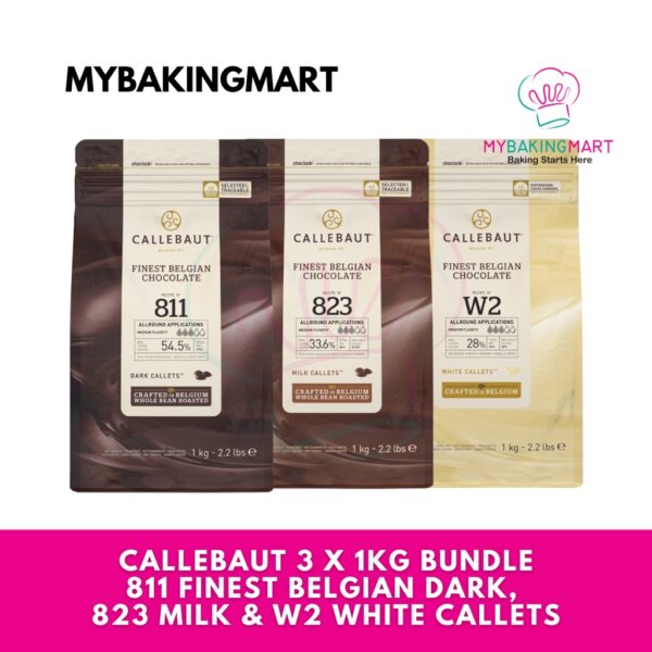 Callebaut 3 x 1kg Bundle - 811 Finest Belgian Dark, 823 Milk & W2 White