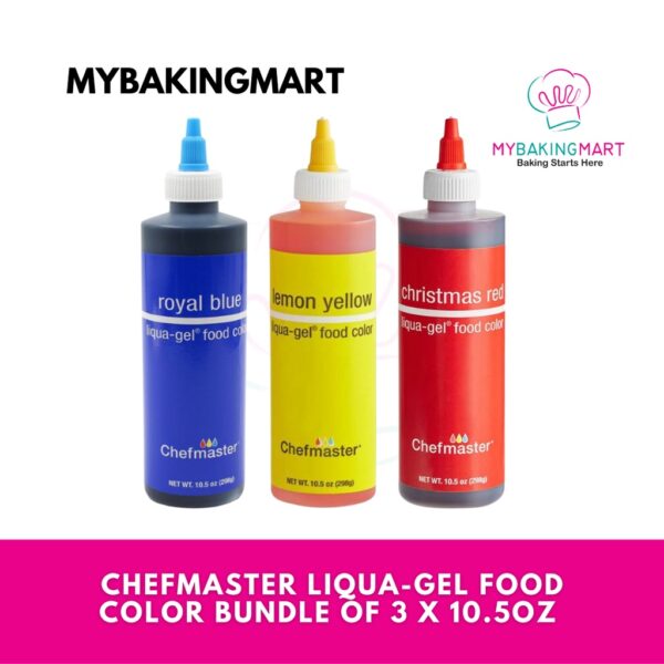 Chefmaster Liqua-Gel Bundle (Royal Blue, Lemon Yellow & Christmas Red)