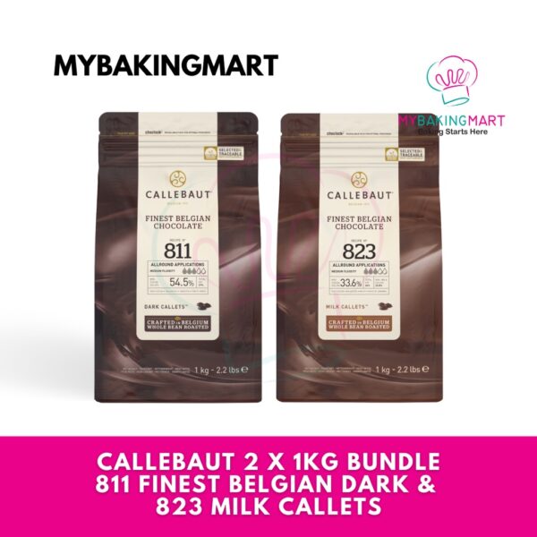 Callebaut 2 x 1kg Bundle - 811 Finest Belgian Dark, 823 Milk Chocolate