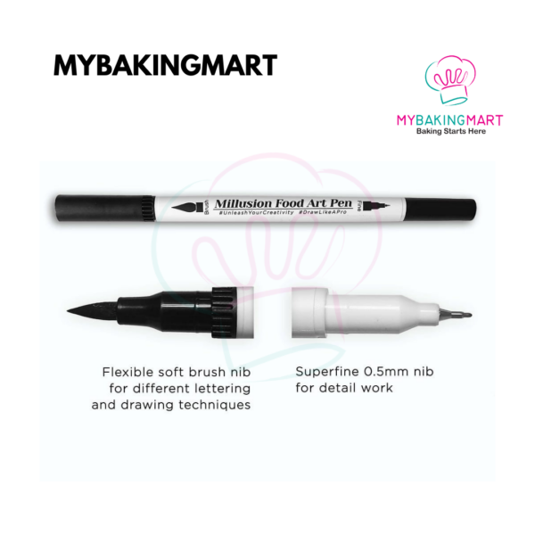 Assorted Colors Millusion Food Art Pen Dual Nibs - Soft Brush & 0.5mm Nib - Image 2