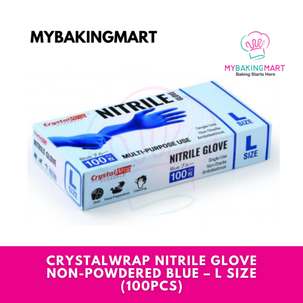 Crystal Wrap Nitrile Glove Non-Powdered Blue – L size (100pcs)