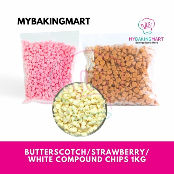 FLUFFY Butterscotch/Strawberry/White Chocolate Compound Chips 1kg