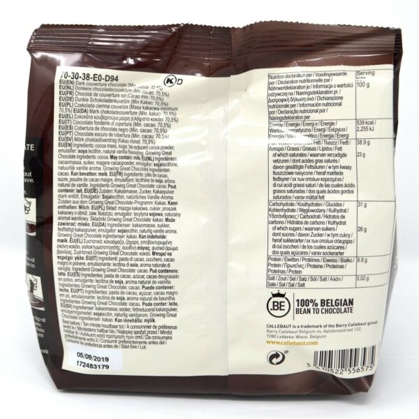 Callebaut N° 70-30-38 Finest 70.5% Belgian Dark Chocolate Couverture (Callets) 400g - Image 2