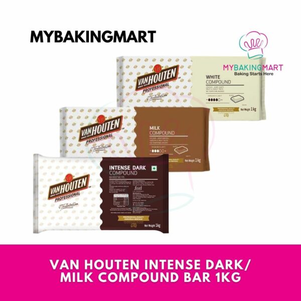 Van Houten Chocolate Compound Bar 1kg - Intense Dark / Milk / White Chocolate Compound