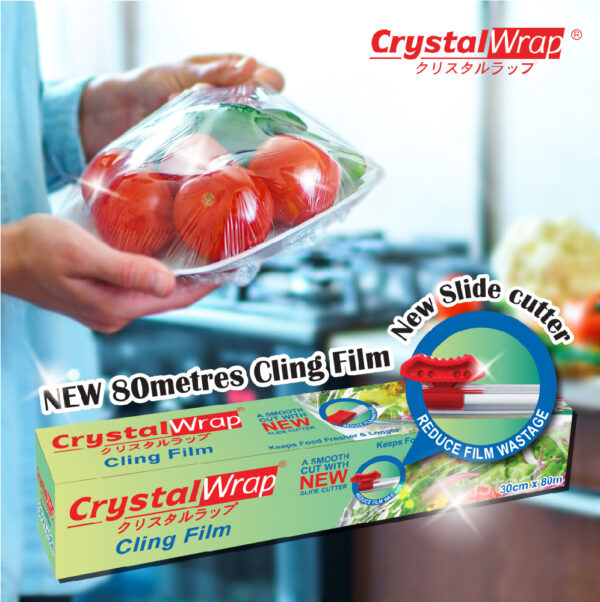 CrystalWrap Cling Film Wrap 80m With Slide Cutter / Catering Film 300m In Cutter Box Crystal Wrap  - Food Wrap - Image 4