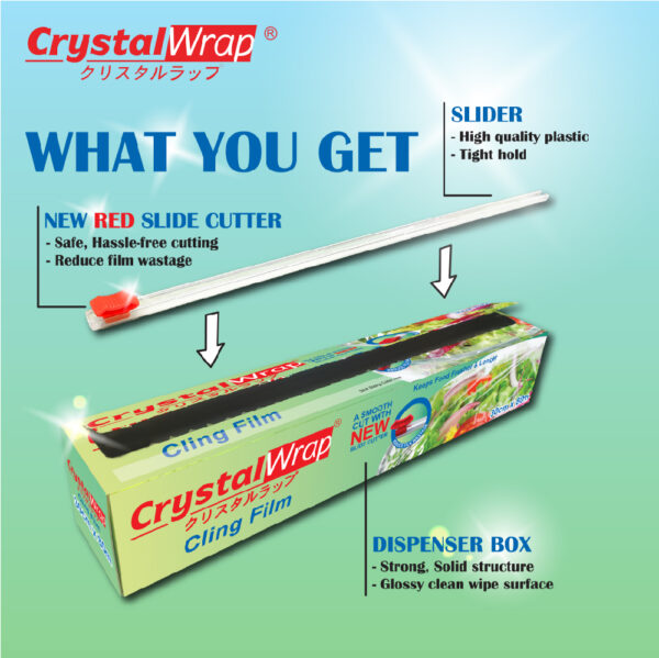 CrystalWrap Cling Film Wrap 80m With Slide Cutter / Catering Film 300m In Cutter Box Crystal Wrap  - Food Wrap - Image 3
