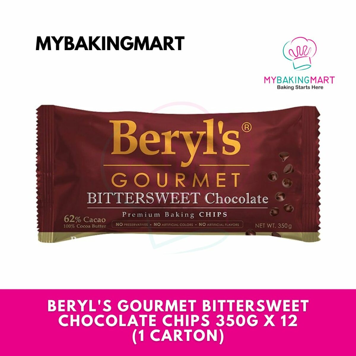 Beryl's Gourmet Bittersweet Chocolate Chips 350g x 12 (1 Carton) - Image 1