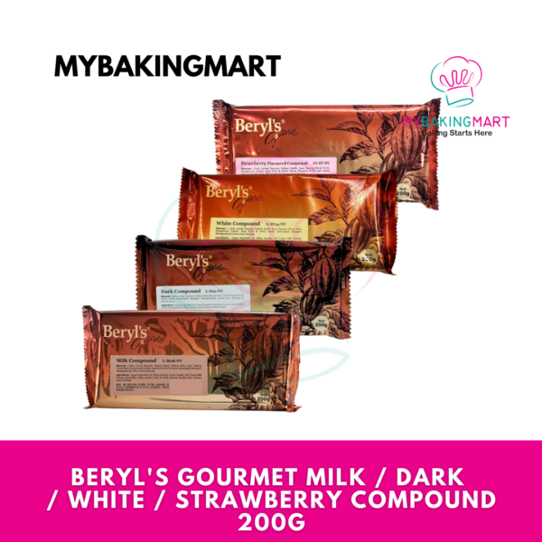 Beryl's Gourmet Milk / Dark / White / Strawberry Chocolate Compound Bar 200g